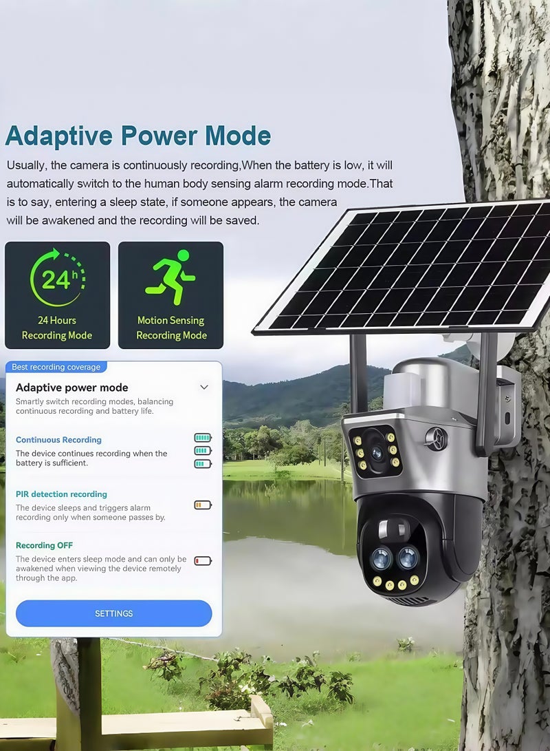 Generic 8MP 4K Dual Lens Solar Security Cameras 4G Outdoor，360° View Pan/Tilt Home Security Camera with Color Night Vision, Easy to Install PIR Human Detection Night Vision Camera Seguranca  Waterproof Outdoor Auto Tracking CCTV Cam (With 64GB SD Card)  - Image 2