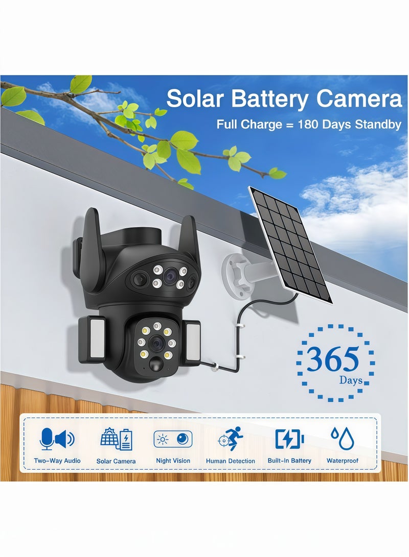 Generic 4K 8MP Solar Camera 4G Sim PTZ Cameras Outdoor Dual Lens IP Camara Solar Panel CCTV Security Built in Battery PIR Cam (With128GB SD Card)，with dual courtyard lights - Image 2