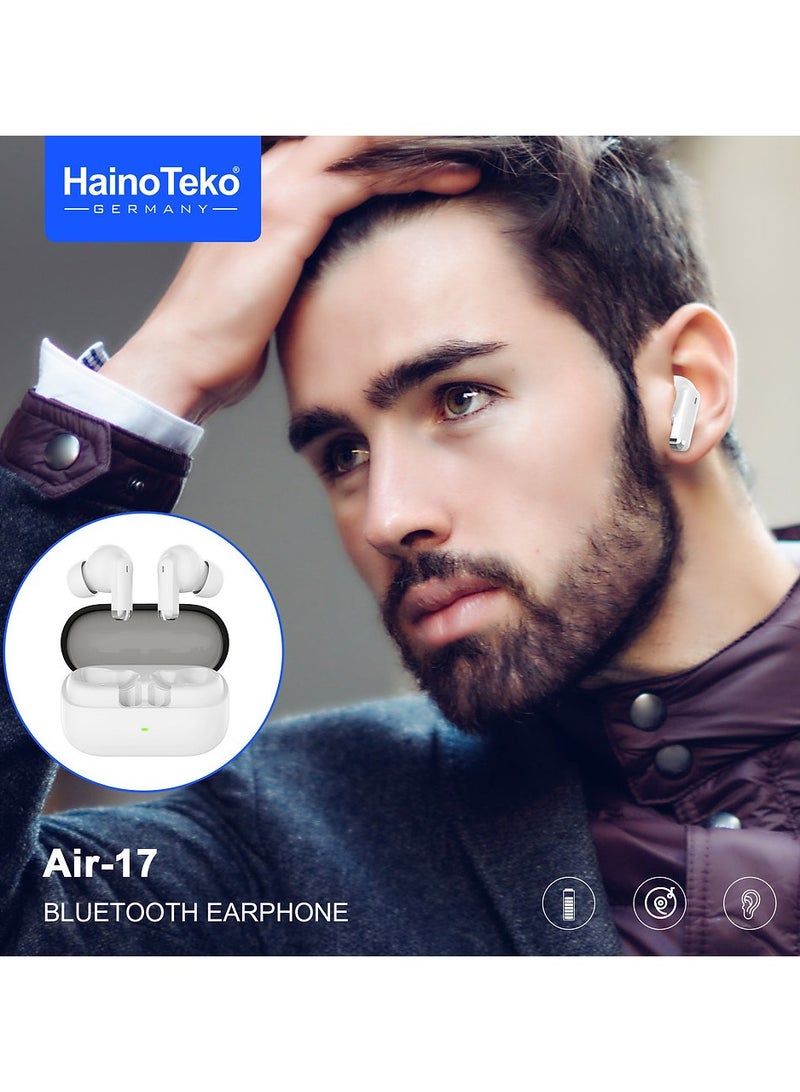 Haino Teko Air-17 True Wireless Earphone Bass Music and Super Clear Mic Designed for iPhone and iPads White - Image 2