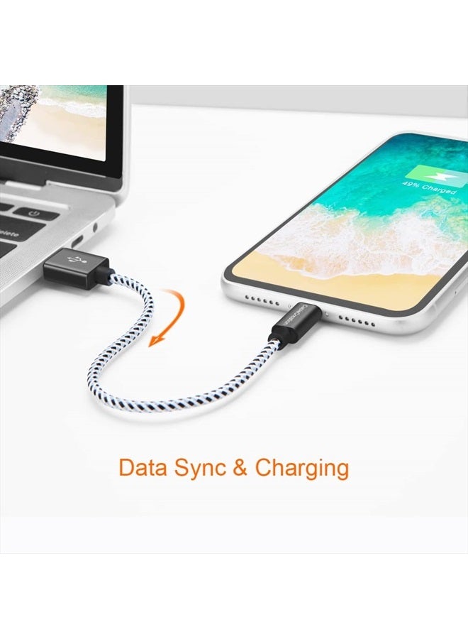 CableCreation كابل شاحن آيفون قصير بطول 0.5 قدم، [معتمد من MFi] كابل بيانات Lightning إلى USB، متوافق مع آيفون 14/14 برو، AirPods برو، آيفون 13/13 برو/12، آيباد برو، آير، 0.15م أسود وأبيض - Image 4