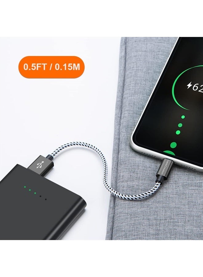 CableCreation كابل شاحن آيفون قصير بطول 0.5 قدم، [معتمد من MFi] كابل بيانات Lightning إلى USB، متوافق مع آيفون 14/14 برو، AirPods برو، آيفون 13/13 برو/12، آيباد برو، آير، 0.15م أسود وأبيض - Image 5