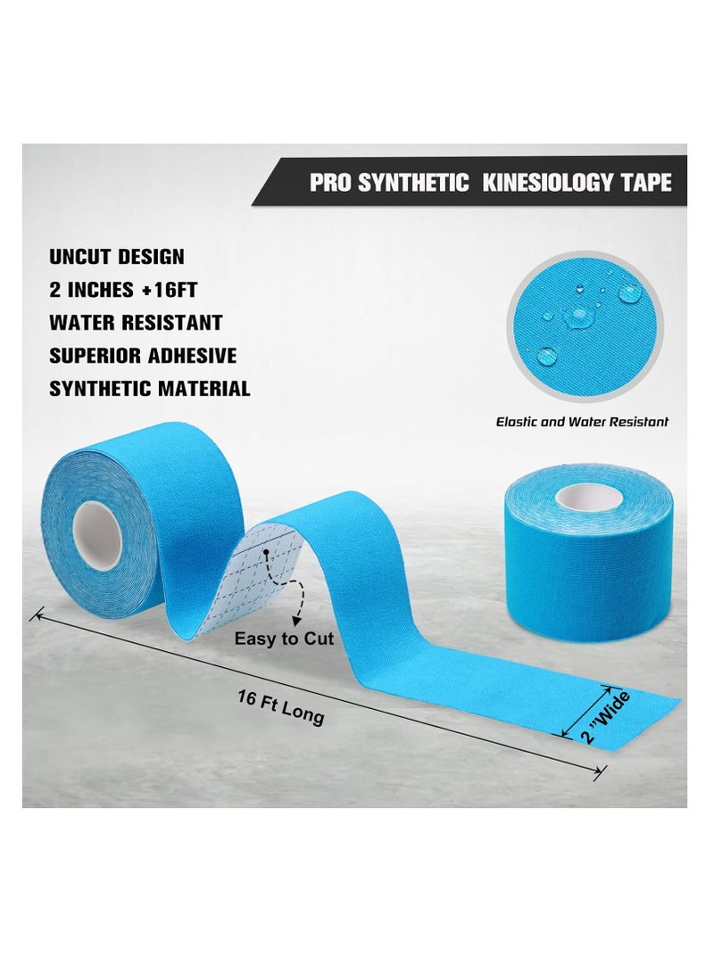 cyleto Pro Synthetic Kinesiology Tape 1 Roll, Athetic Sports Tape for Muscle Joint Support, Pain Relief for Knee Elbow Wrist Ankle Plantar Fasciitis, 2 in x 16.4 Ft, Light Blue - Image 2