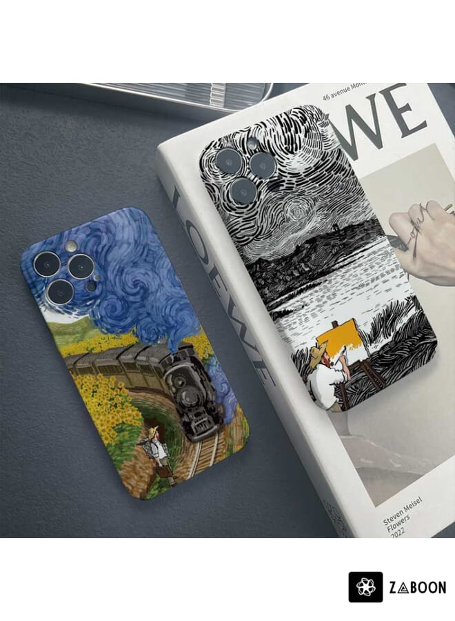 Zaboon Protective Case Cover For iPhone 14 Pro Precise Hole Oil Painting Pattern PC - Image 2