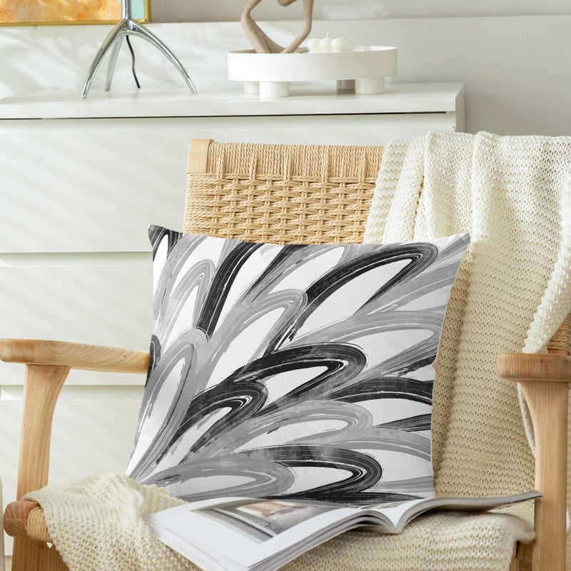 CaliTime Throw Pillow Cases Pack of 2 Cozy Fleece Two-tone Abstract Feather Decorative Cushion Covers for Couch Bed Sofa Farmhouse Decoration 16 X 16 Inches Black Grey - Image 4