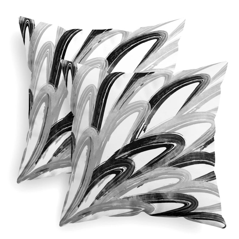 CaliTime Throw Pillow Cases Pack of 2 Cozy Fleece Two-tone Abstract Feather Decorative Cushion Covers for Couch Bed Sofa Farmhouse Decoration 16 X 16 Inches Black Grey - Image 1