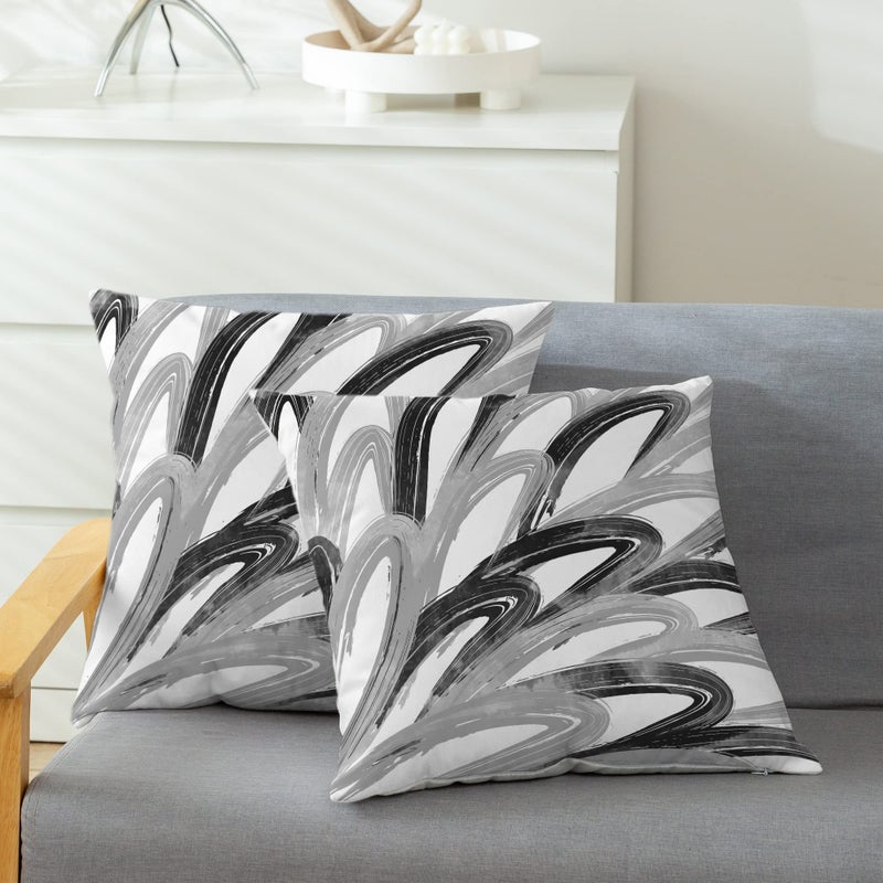 CaliTime Throw Pillow Cases Pack of 2 Cozy Fleece Two-tone Abstract Feather Decorative Cushion Covers for Couch Bed Sofa Farmhouse Decoration 16 X 16 Inches Black Grey - Image 5