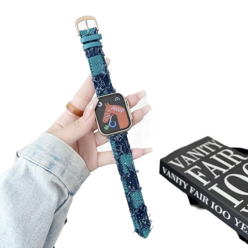 QX سوار ساعة ذكية سوار جلدي كلاسيكي متوافق مع Apple Watch بملاءمة قابلة للتعديل وحزام بديل للاستخدام اليومي باللون أخضر قابل للتعديل باللون الأخضر - Image 1