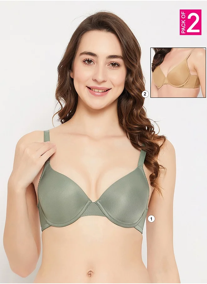 كلوفيا Clovia Pack of 2 Level 1 Push-Up Padded Underwired Demi Cup T-shirt Bra