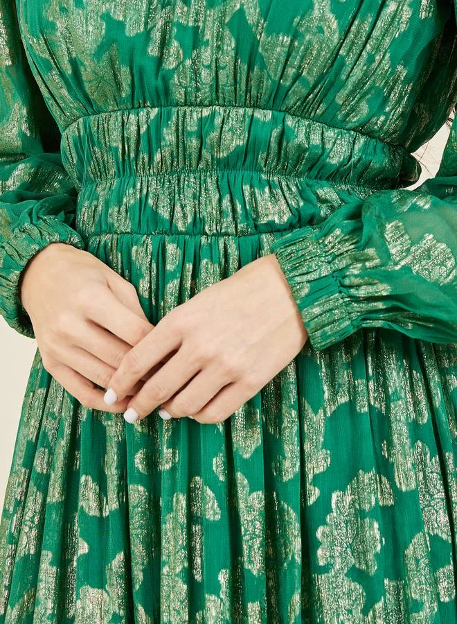 ستايلي Foil Print Gathered Detail A-Line Maxi Dress