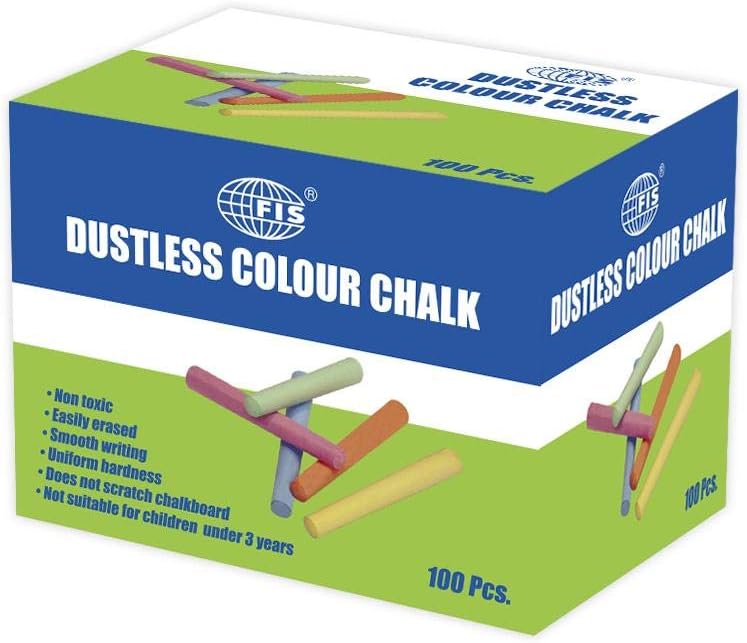Fis Dustless Color Chalks, Box Of 100 Pieces - FSCTCOL
