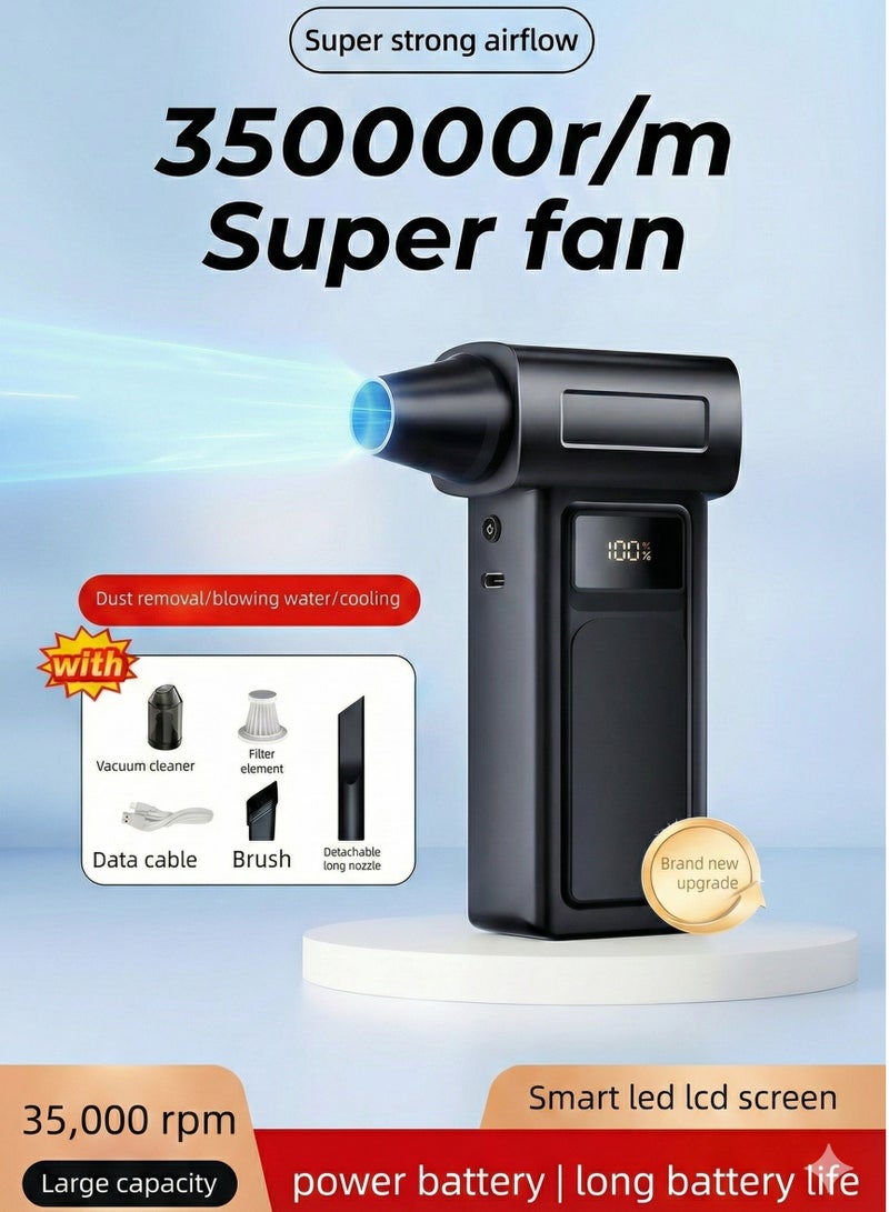 SYOSI Brushless Dual-Turbo Portable Jet Fan & Vacuum Blower – 35 M/S Wind Speed, LED Display, Rechargeable Wireless for Car & Home Cleaning - Image 1