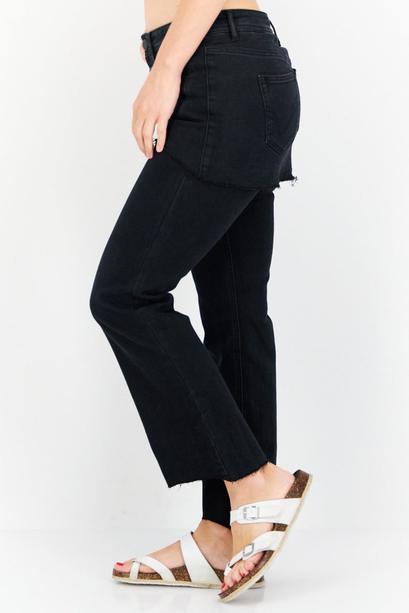 ONLY Women Flare Fit Button Fly Stretchable Skirt Detail Jeans, Black - Image 4