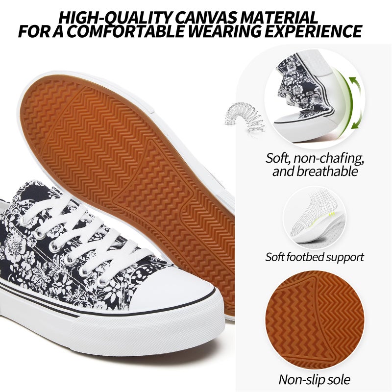 Adokoo Canvas Tennis Shoes for Women Low Top Casual White Navy Flower Sneakers for Women Lace Up Fashion Comfortable Walking Shoes (Navy Flower,7) - Image 4
