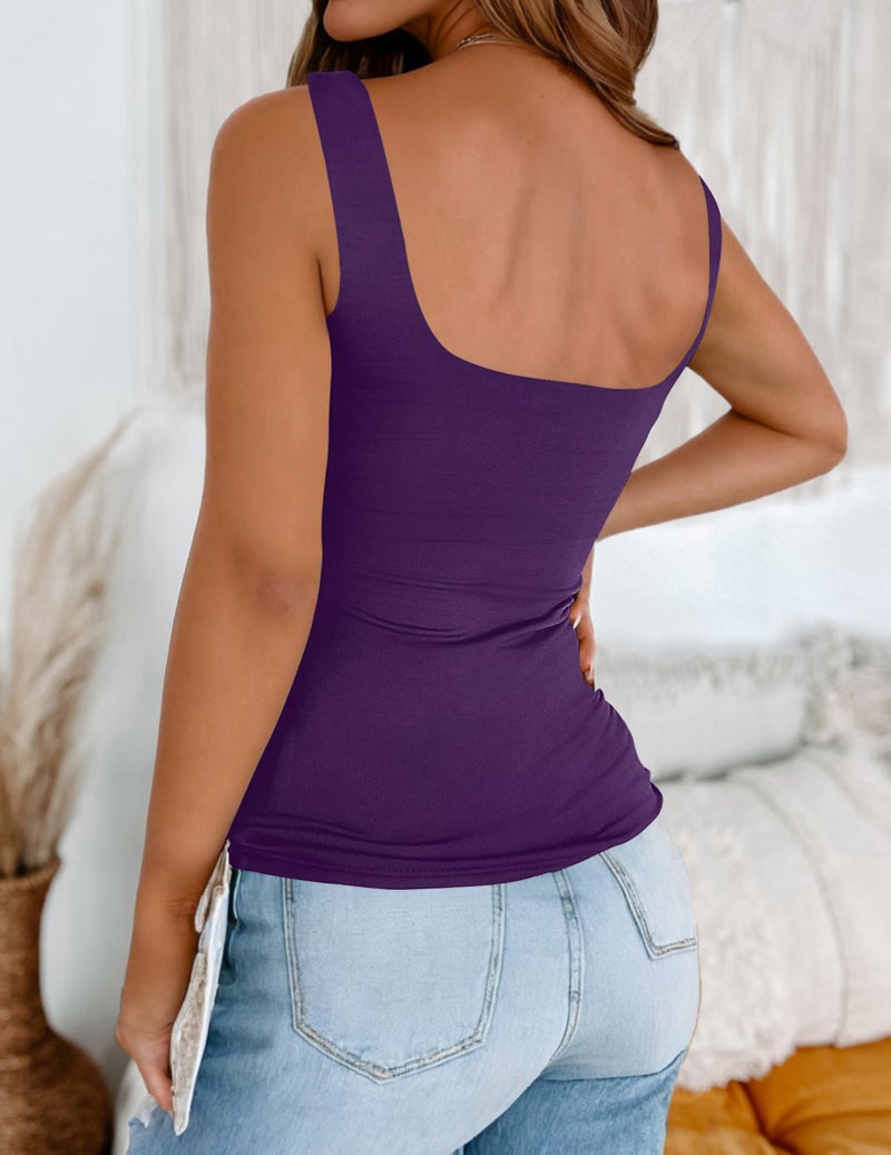 Zeagoo Womens Summer Tops Business Casual Top Square Neck Tank Double-Layer Sleeveless Shirts Deep Purple - Image 4