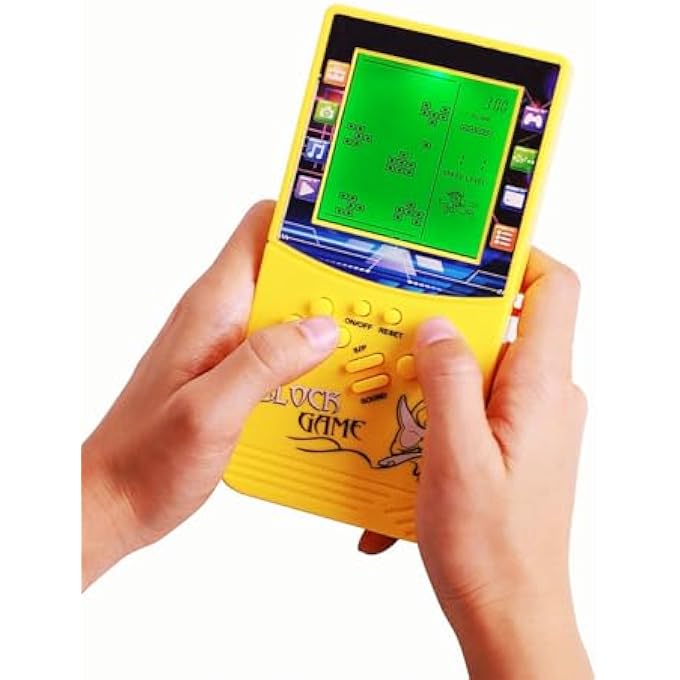 NEW LARGE SCREEN BRICK GAME CONSOLE GREEN BACKLIGHT BUILT-IN 23 MULTI-MODE GAMES CLASSIC NOSTALGIA PUZZLE SPEED AND DIFFICULTY CAN BE ADJUSTED SUITABLE AS A GIFT FOR KIDS (YELLOW) - Image 3