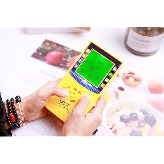 NEW LARGE SCREEN BRICK GAME CONSOLE GREEN BACKLIGHT BUILT-IN 23 MULTI-MODE GAMES CLASSIC NOSTALGIA PUZZLE SPEED AND DIFFICULTY CAN BE ADJUSTED SUITABLE AS A GIFT FOR KIDS (YELLOW) - Image 5