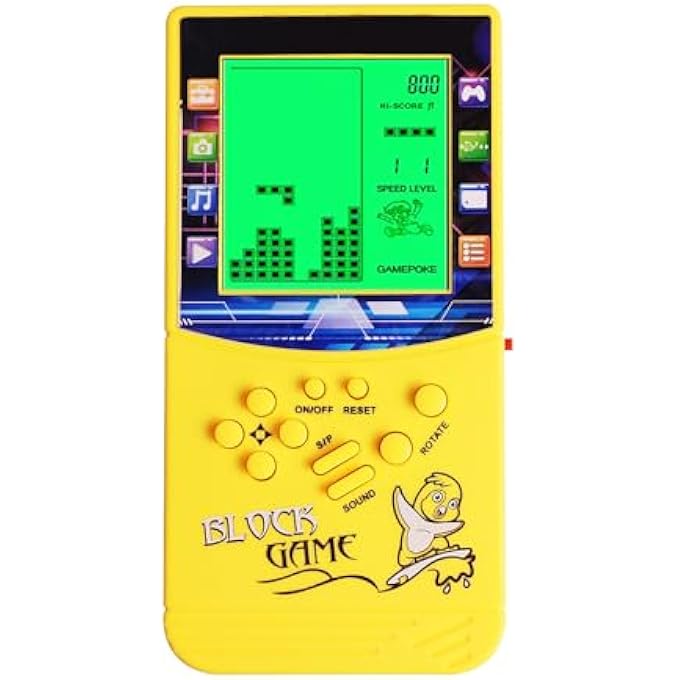 NEW LARGE SCREEN BRICK GAME CONSOLE GREEN BACKLIGHT BUILT-IN 23 MULTI-MODE GAMES CLASSIC NOSTALGIA PUZZLE SPEED AND DIFFICULTY CAN BE ADJUSTED SUITABLE AS A GIFT FOR KIDS (YELLOW) - Image 1