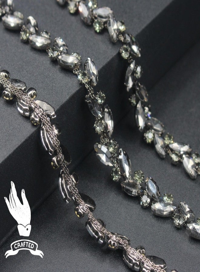 PEARLY JUN 1 Yard Rhinestone Trim Chain Black String Strips Crystal Applique Fringe Ribbon Beads Sewing for Dress DIY Party Wedding Bouquet Decoration Bridal Costume Embellishment - Image 3