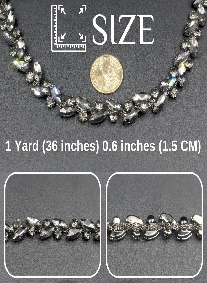 PEARLY JUN 1 Yard Rhinestone Trim Chain Black String Strips Crystal Applique Fringe Ribbon Beads Sewing for Dress DIY Party Wedding Bouquet Decoration Bridal Costume Embellishment - Image 2