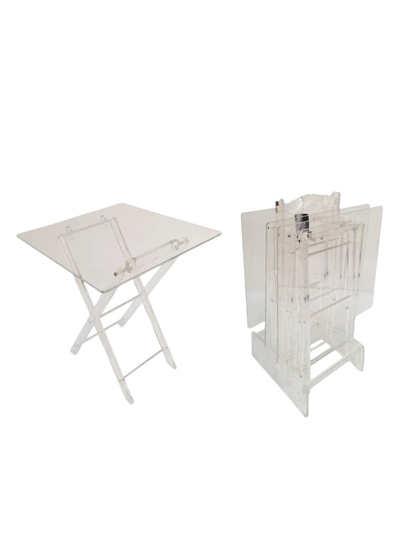AL KHALDIYA 4-piece clear acrylic folding side tables for a stylish and perfect home, suitable for serving