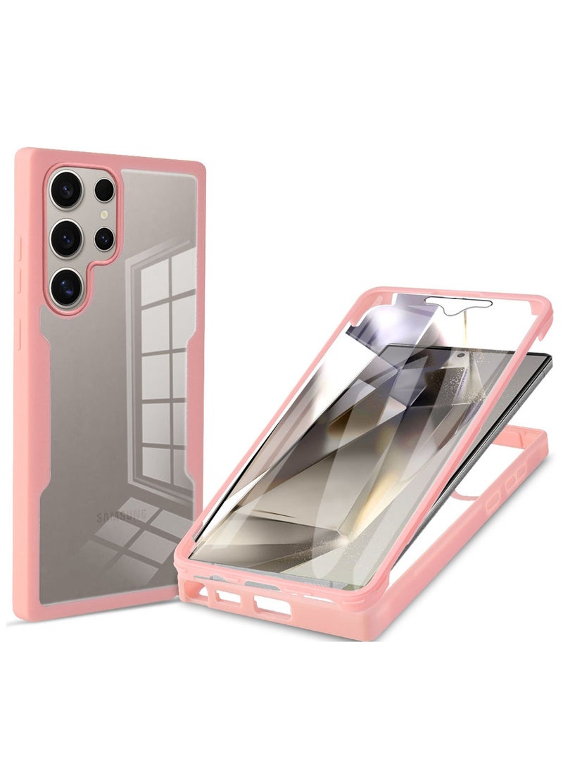 لـ Samsung Galaxy S25 Ultra Case, خفيفة الوزن رقيقة جداً، حماية مزدوجة الجانب، غطاء خلفي واضح أكريليك Samsung Galaxy S25 Ultra، وردي