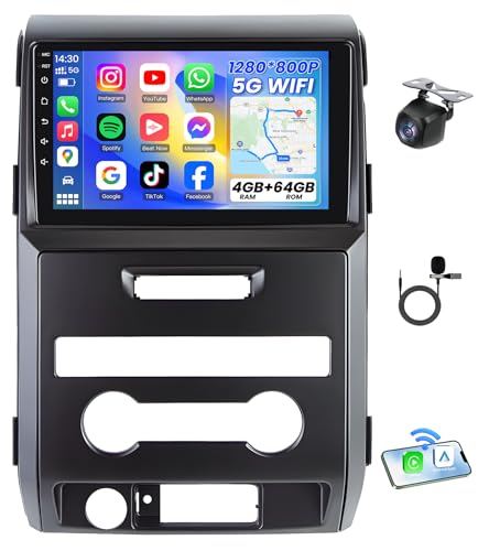 Jufodrca 4G RAM 64G ROM Car Radio for Ford F150 2009-2014: Upgrade 9" 1280 * 800 HD Touchscreen Stereo - Wireless Carplay Android Auto GPS 5G WiFi GPS Navigation Bluetooth EQ FM RDS Backup Camera - Image 1