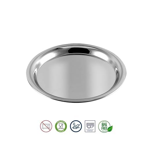 Shopsidex Stainless Steel Round Plate Set of 6 20cm Dia Classic Design Thali Set Mirror Finish Food Grade Steel Serving Plate for Dinner 20 CM - Image 3