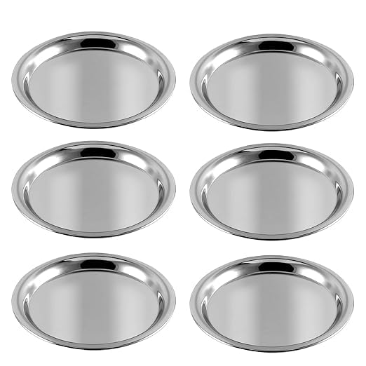 Shopsidex Stainless Steel Round Plate Set of 6 20cm Dia Classic Design Thali Set Mirror Finish Food Grade Steel Serving Plate for Dinner 20 CM - Image 4