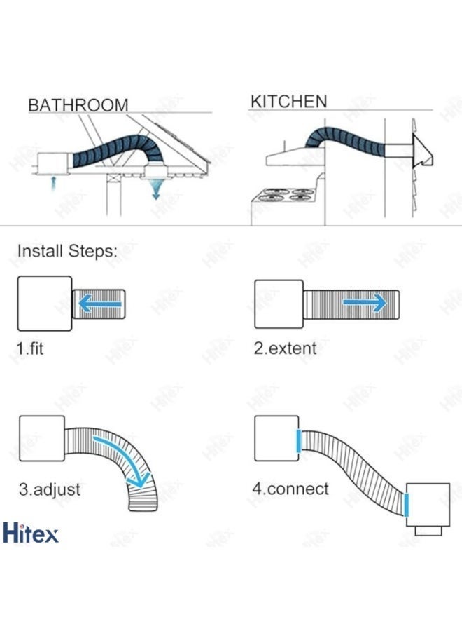 هيتكس خرطوم مرن من الألومنيوم لتهوية المجفف وقنوات الهواء - 7.5 متر مع قفازات وشريط لاصق ومشبكين - مقاوم للحرارة وسهل التركيب - خرطوم عادم لأنظمة التدفئة والتهوية وتكييف الهواء والمطبخ والمغسلة - Image 4