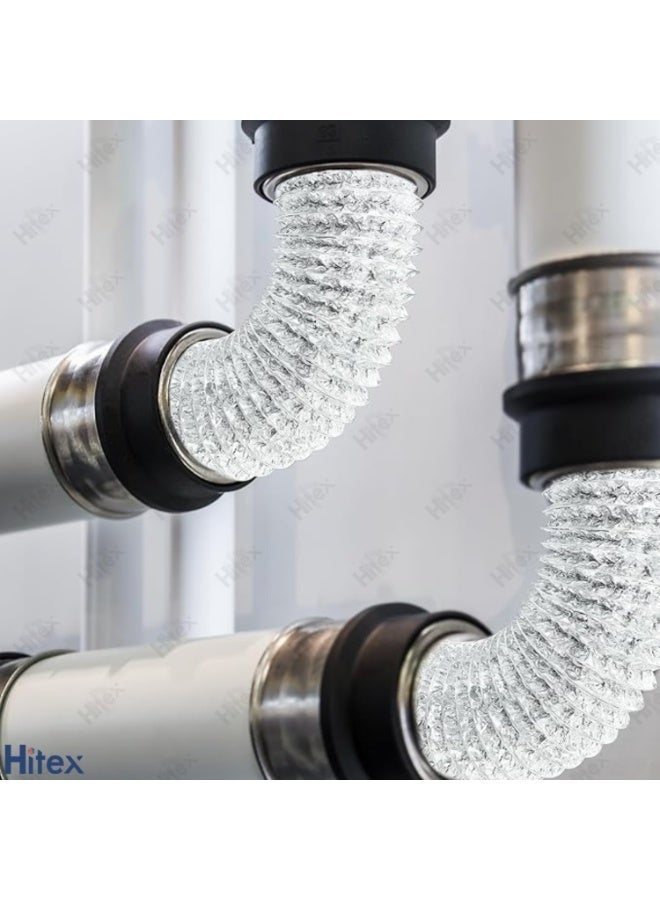 هيتكس خرطوم مرن من الألومنيوم لتهوية المجفف وقنوات الهواء - 7.5 متر مع قفازات وشريط لاصق ومشبكين - مقاوم للحرارة وسهل التركيب - خرطوم عادم لأنظمة التدفئة والتهوية وتكييف الهواء والمطبخ والمغسلة - Image 5