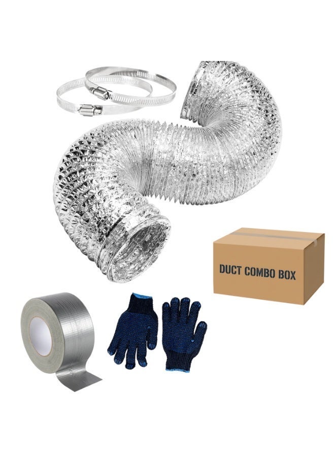 هيتكس خرطوم مرن من الألومنيوم لتهوية المجفف وقنوات الهواء - 7.5 متر مع قفازات وشريط لاصق ومشبكين - مقاوم للحرارة وسهل التركيب - خرطوم عادم لأنظمة التدفئة والتهوية وتكييف الهواء والمطبخ والمغسلة - Image 1