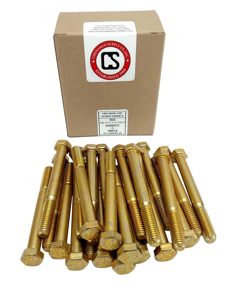 Chenango Supply 3/8-16 x 3-1/2" Hex Head Bolts, Grade 8 (3/4" to 4" Lengths in Listing) Hex Head Cap Screws (3/8-16x3-1/2 (25 pcs)) - Image 2