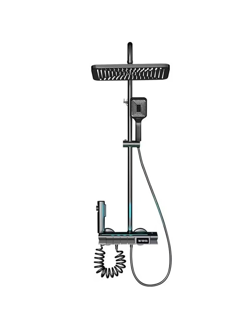 FOSSA Fossa Brass Thermostatic LED Shower Panel Full Set Temperature Display Shower Set 4 Function, Mixer Shower System, Hand shower, Overhead Shower, Jet Spray For Bathroom Shower Set (Grey) 