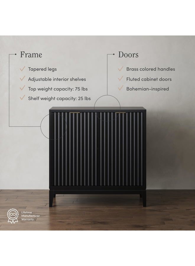 Nathan James Jasper Modern Sideboard, Kitchen Storage Cabinet with Fluted Doors, Accent Storage for Kitchen or Living Room, Black Oak - Image 3