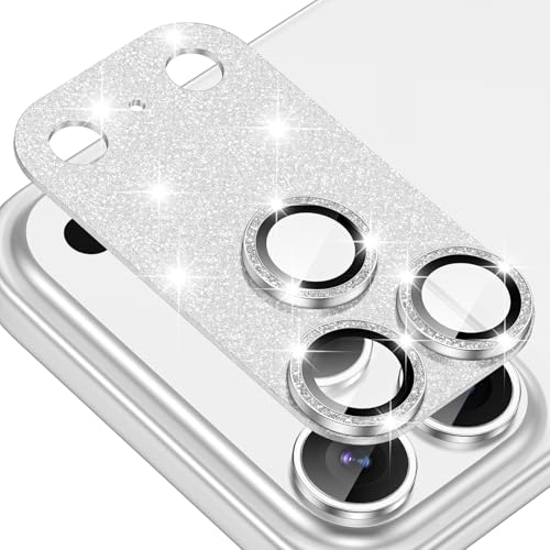 Tccvayar for iPhone 17 Pro Camera Lens Protector [Anti-Scratch] [Ultra HD Clear] [Strong Adhesion] Metal Aluminum Alloy Tempered Glass Camera Screen Cover(Silver Glitter) - Image 1