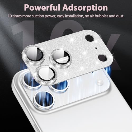 Tccvayar for iPhone 17 Pro Camera Lens Protector [Anti-Scratch] [Ultra HD Clear] [Strong Adhesion] Metal Aluminum Alloy Tempered Glass Camera Screen Cover(Silver Glitter) - Image 5