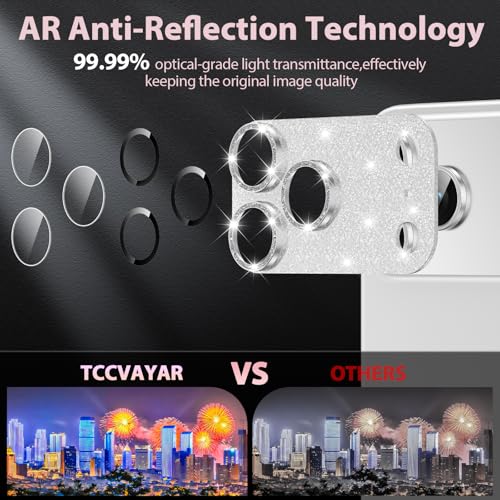 Tccvayar for iPhone 17 Pro Camera Lens Protector [Anti-Scratch] [Ultra HD Clear] [Strong Adhesion] Metal Aluminum Alloy Tempered Glass Camera Screen Cover(Silver Glitter) - Image 4