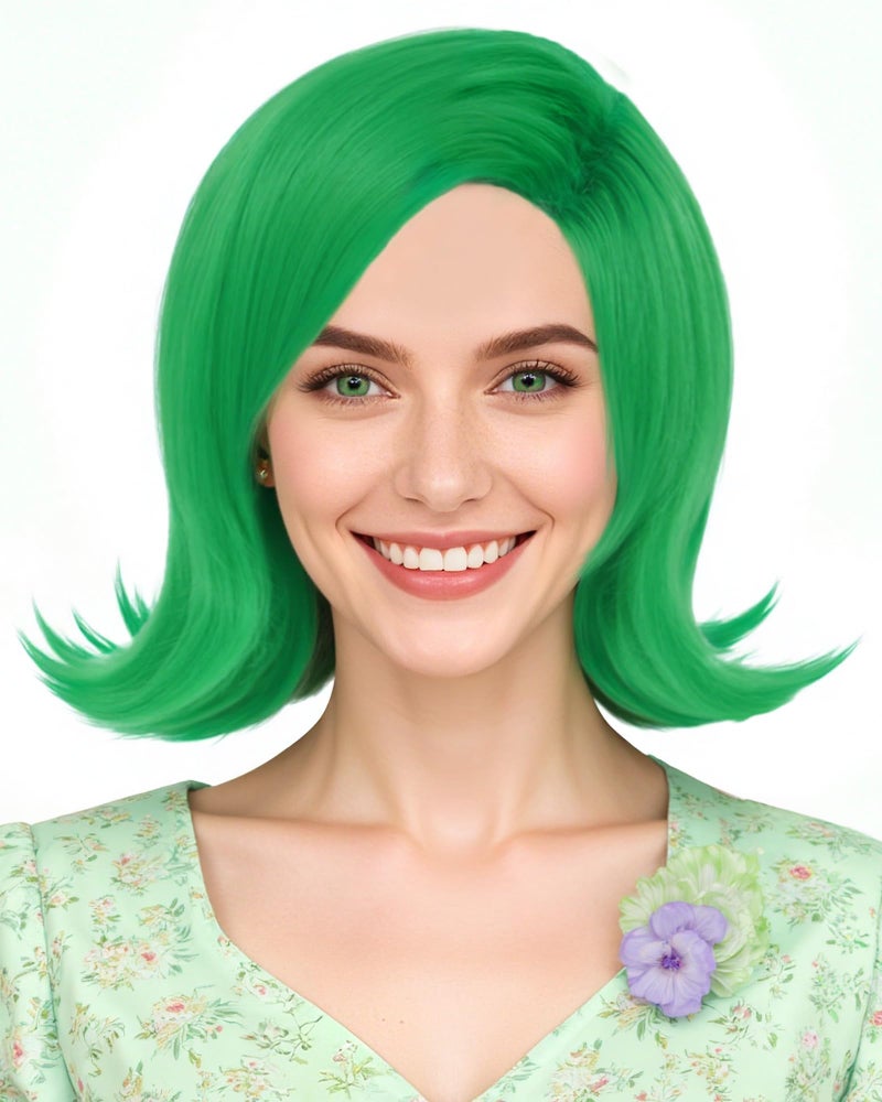 ANOGOL Hair Cap+Short Green Bob Wig Green Flip Wig Short Curly Wigs Flip End Anime Cosplay Wigs Funny Hair for Women Men 50s 60s Costume for St. Patrickâ€˜s Day Anime Cartoon Party Halloween Christmas - Image 3