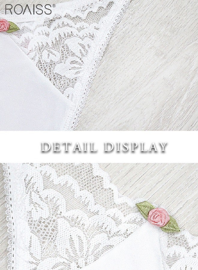 roaiss 4-Piece Women's Thong Set Lace Cotton Patchwork Underwear High Stretch Combination Underwear - Image 2