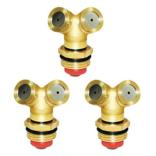 Joywayus Brass Misting Spray Nozzle 1/2" NPT Male 2-Holes Garden Sprinklers Irrigation Connector Water Sprinklers Mister Heads Fitting with Filter Mesh (Pack of 3) - Image 1