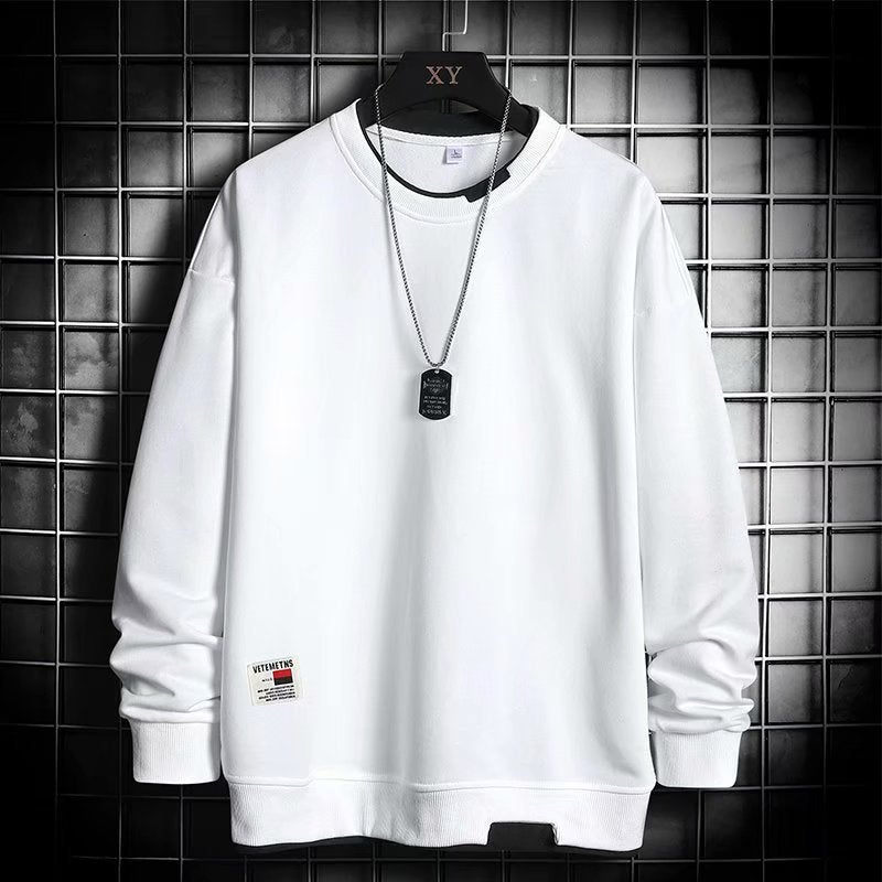 Mens New Faux-Layered Trendy Hoodie Autumn and Winter Loose Casual Velvet Sweatshirt Dark gray - Image 4