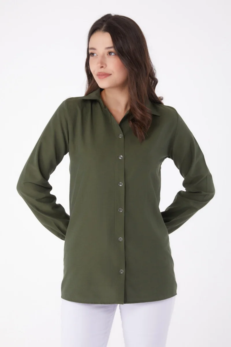 Tofisa Plain Shirt Collar Women's Khaki Shirt - 13249