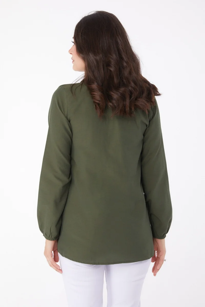 Tofisa Plain Shirt Collar Women's Khaki Shirt - 13249