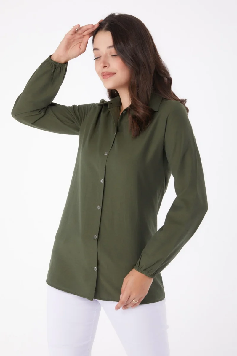 Tofisa Plain Shirt Collar Women's Khaki Shirt - 13249