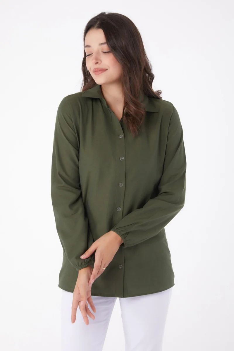 Tofisa Plain Shirt Collar Women's Khaki Shirt - 13249