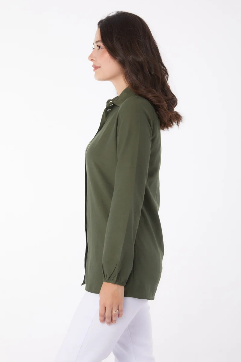 Tofisa Plain Shirt Collar Women's Khaki Shirt - 13249