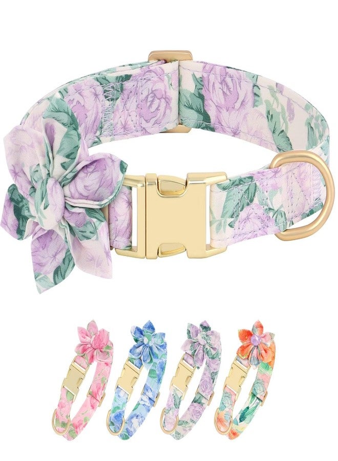 Beirui Cute Girl Dog Collars for Female Dogs, Floral Dog Collar with Spring Flower Patterns, Soft Purple Pet Collars for Small Medium Large Dogs(Purple Flower,S) - Image 1