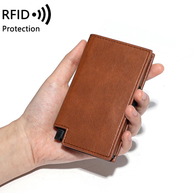 2025 Leather Anti-Theft Rfid Long Pure Color Wallet Id Holder Card Holder Automatic Bottom Push Bomb Daily Portable - Image 2
