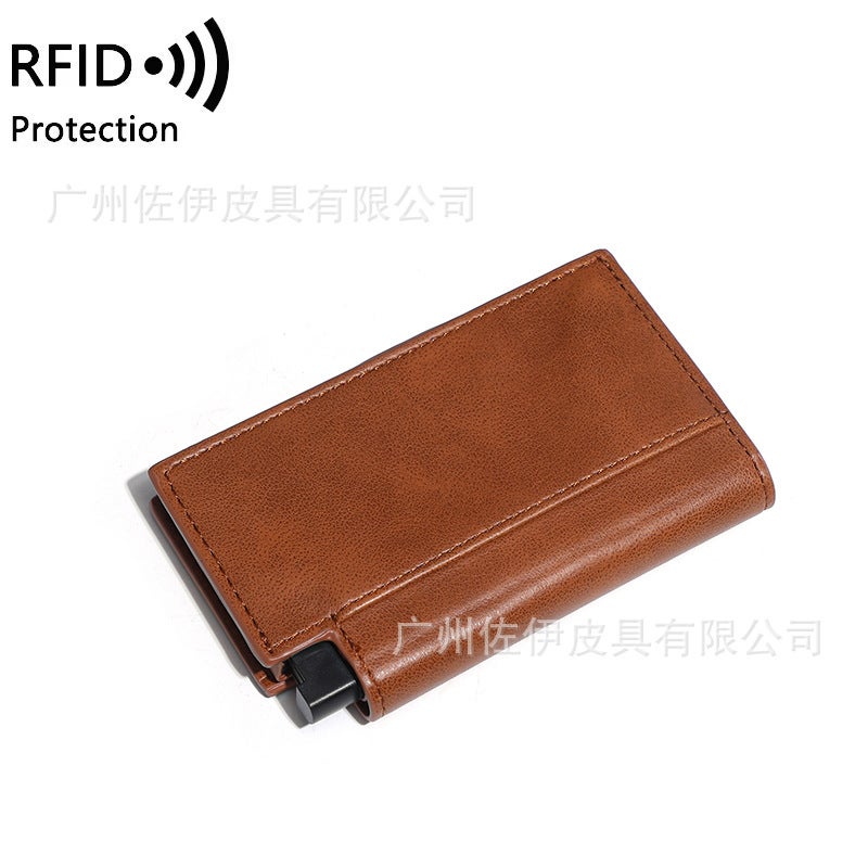 2025 Leather Anti-Theft Rfid Long Pure Color Wallet Id Holder Card Holder Automatic Bottom Push Bomb Daily Portable - Image 1