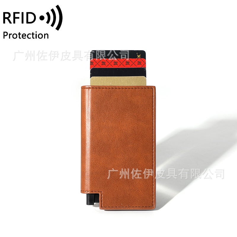 2025 Leather Anti-Theft Rfid Long Pure Color Wallet Id Holder Card Holder Automatic Bottom Push Bomb Daily Portable - Image 3
